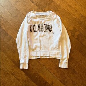 Oklahoma White Crewneck Sweatshirt with Leopard Accent